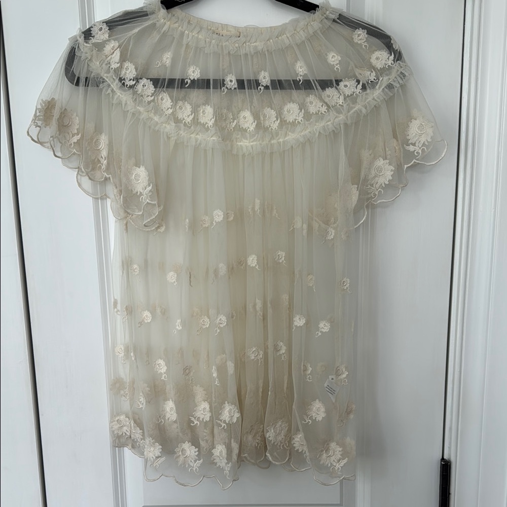 Ulla Johnson Cream Sheer Blouse with Floral Details